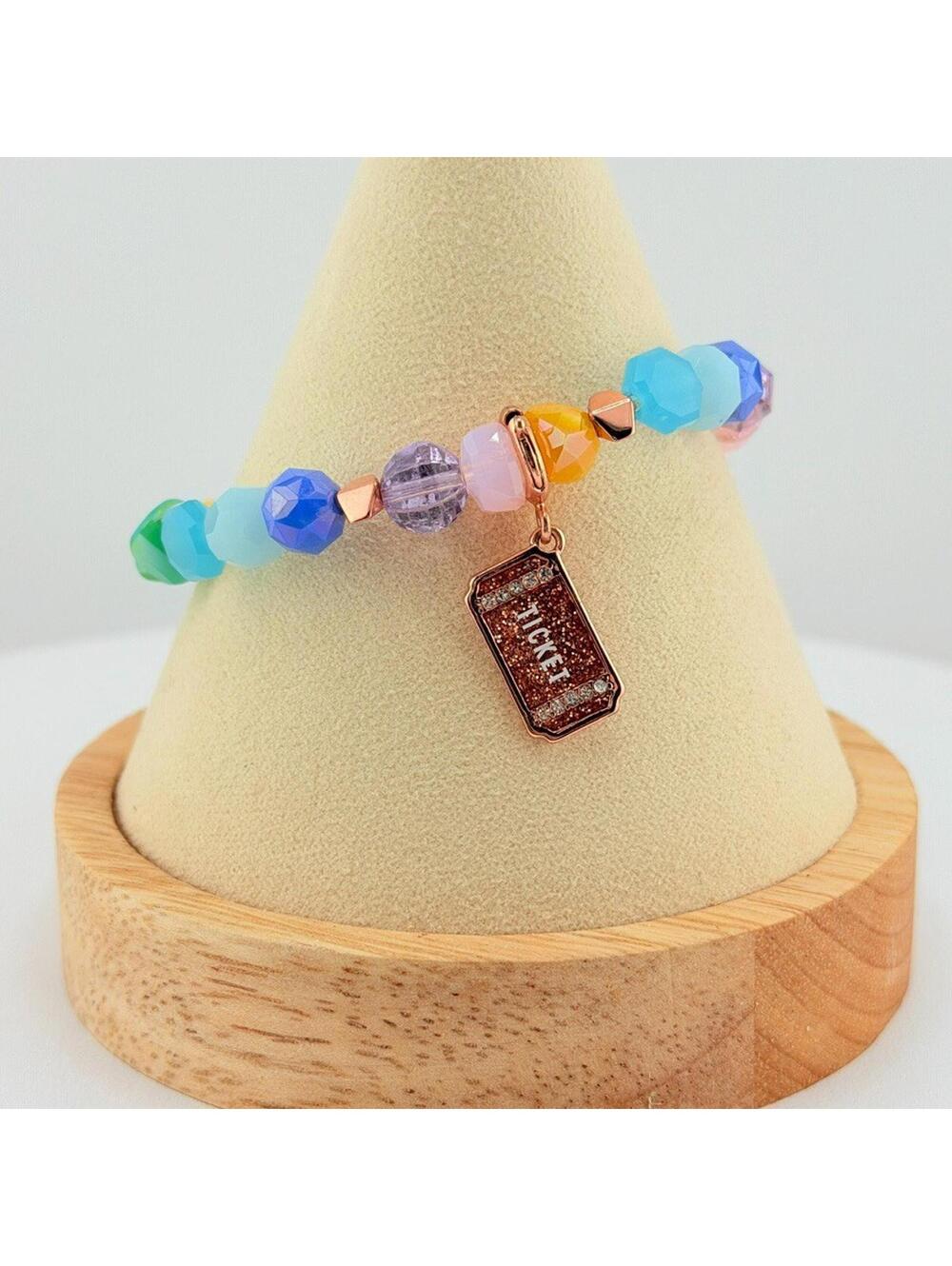 Bomb Party Single Beaded Bracelet w/ Charm - Wonka Fizzmass Ticket  on Rose Gold